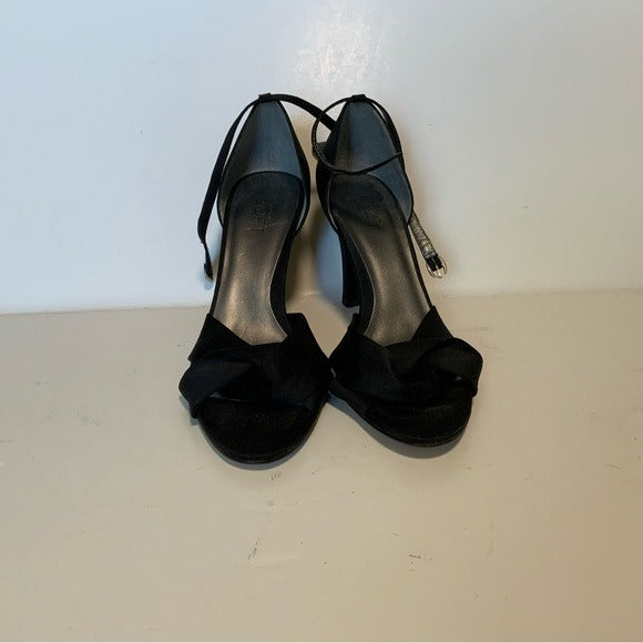 Ann Taylor LOFT Black Sateen D’orsay Ankle Strap Pumps