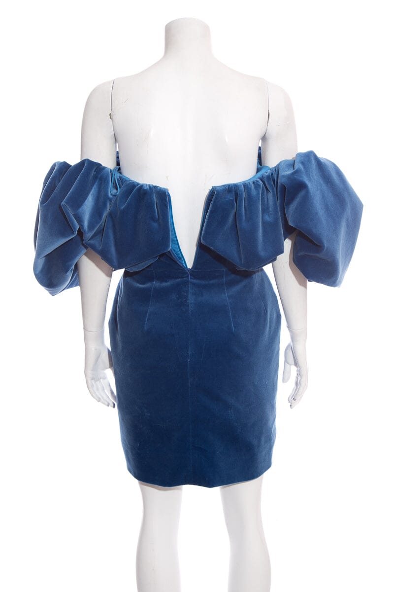 Oscar de la Renta Blue Velvet Off Shoulder Mini Dress SZ 2 NWT