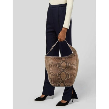Gucci Greenwich W Asymmetrical Equestrian Accents Shades Of Brown Gold Python Hobo Bag