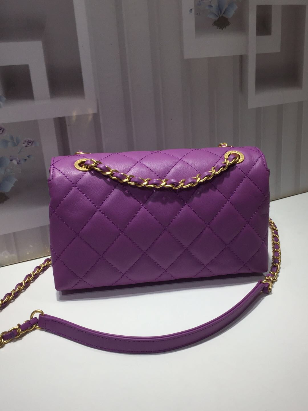 CHLFront Logo Small Flap Bag Gold Hardware Purple For WomTLM, WomTLM&#8217;s Handbags, Shoulder Bags 8.2in/21cm AS1490