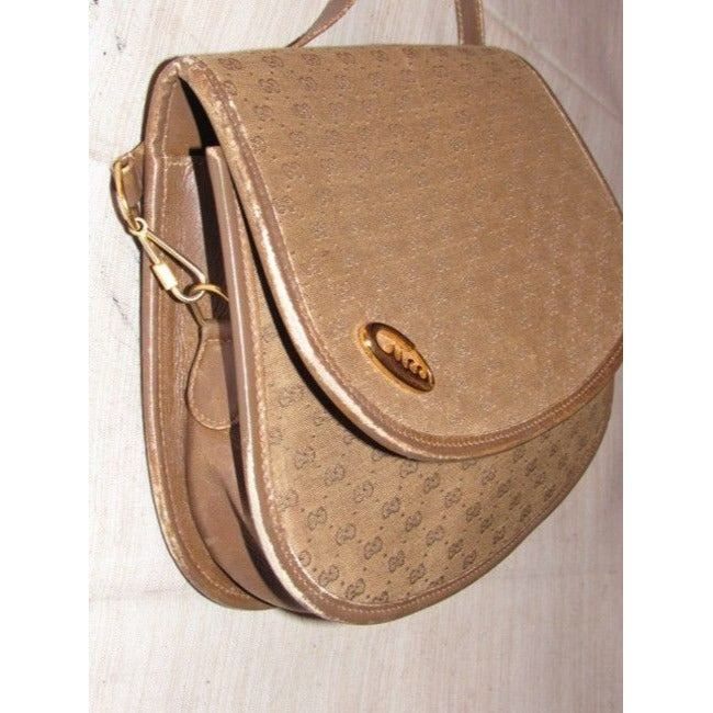 Gucci Vintage Purses Brown Canvas With Small G Logo Print And Brown Leather Cross Body