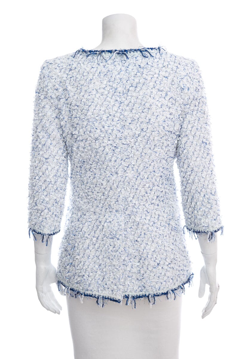 Chanel White & Blue Shimmer Tweed Jacket SZ 36