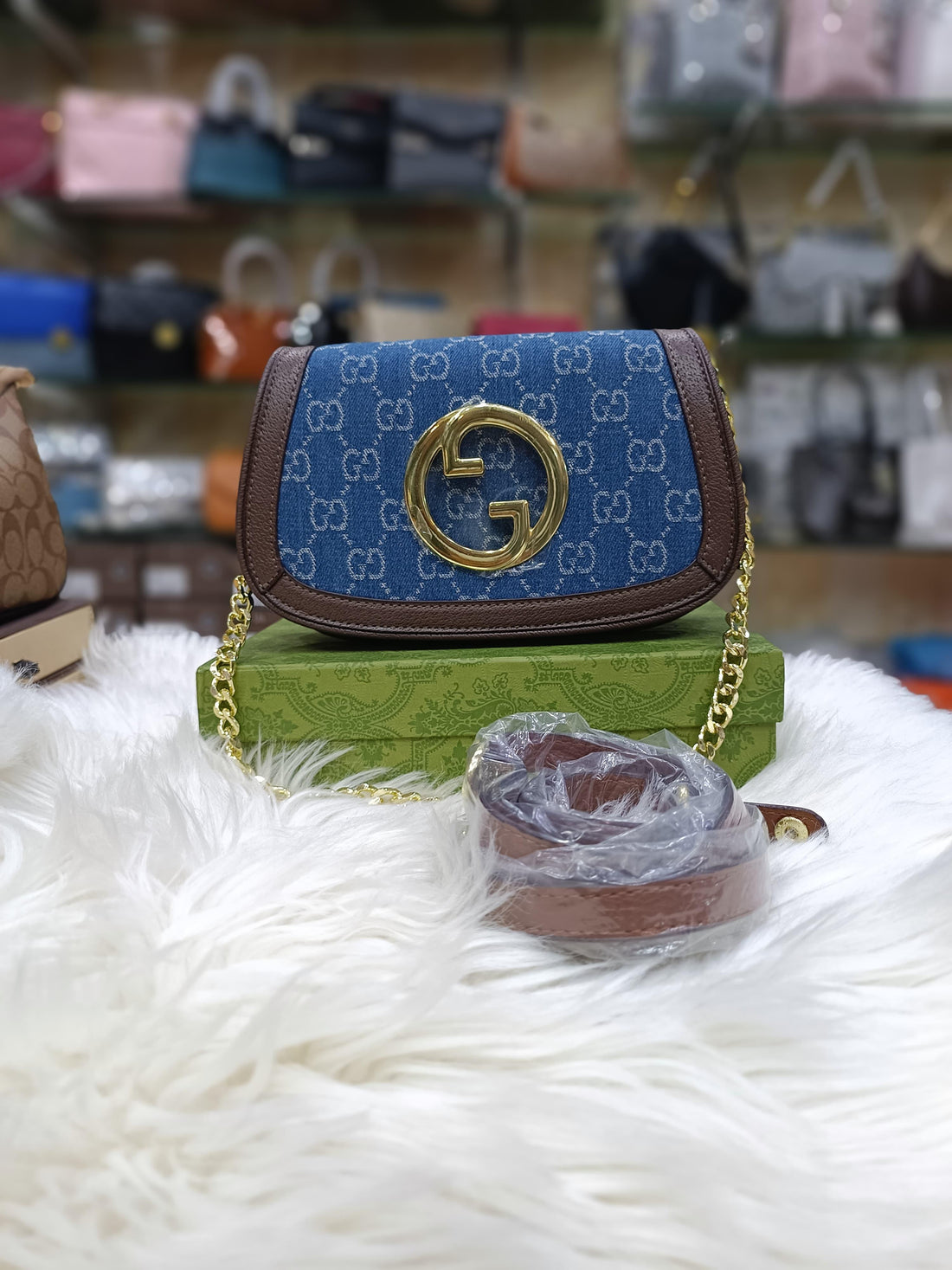 GUCCI BLONDIE SMALL SHOULDER BAG  LUXURY & STYLE (Brown/Blue-1)