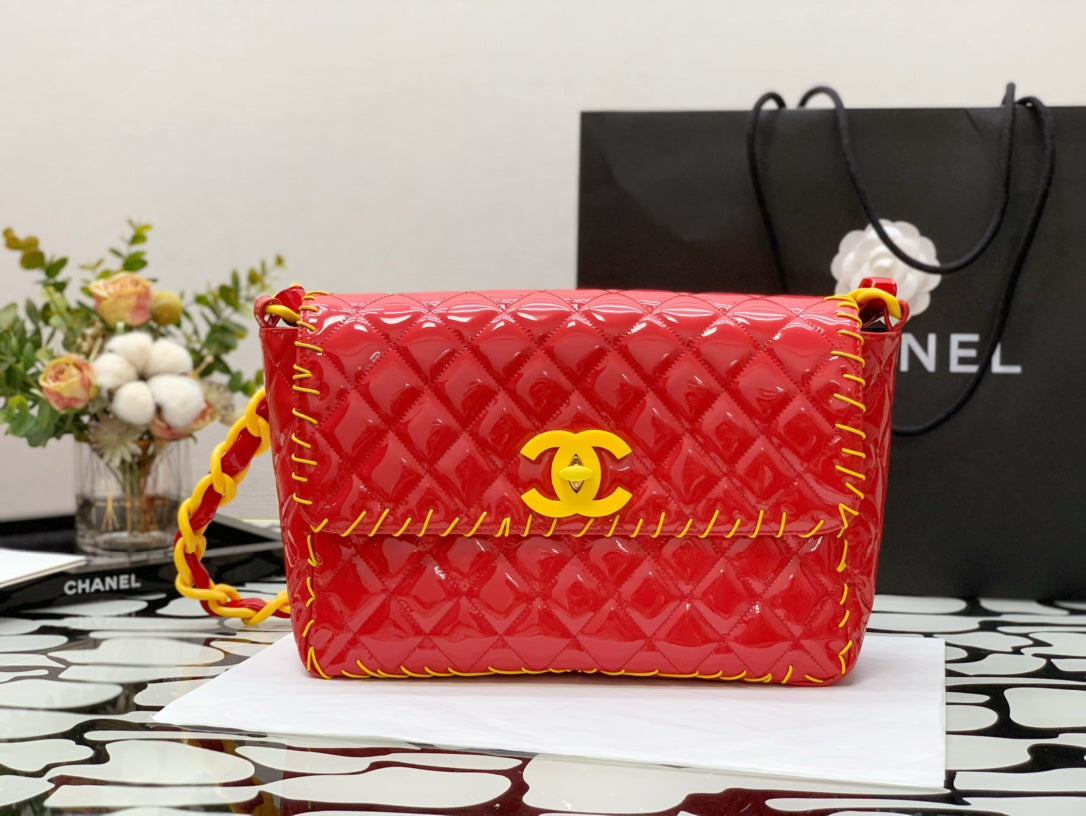 CHLVinyl Classic Red and Yellow Shoulder bag For Womtlm 29cm/11.5in