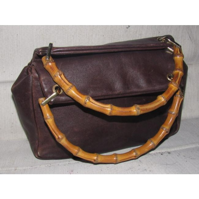 Gucci Vintage Supple Brown Leather Body And Bamboo Handles And Accents