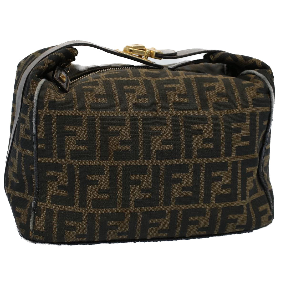 FENDI Zucca Canvas Vanity pouch Hand Bag Brown Black Auth 55824