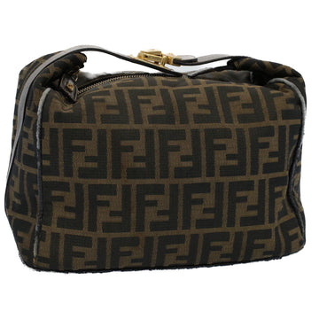 FENDI Zucca Canvas Vanity pouch Hand Bag Brown Black Auth 55824
