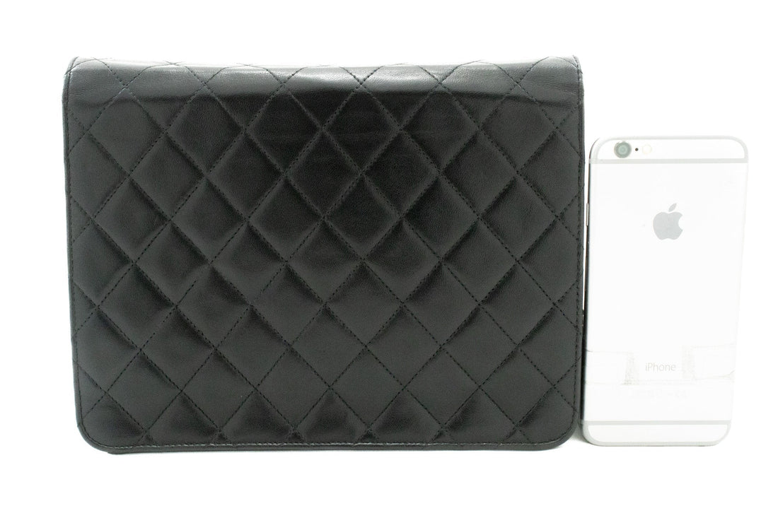 CHANEL Small Chain Shoulder Bag Clutch Black Quilted Flap Lambskin