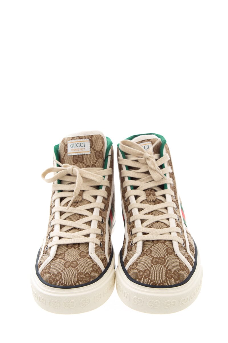 Gucci Tennis 1977 Brown Monogram High Top Sneakers SZ 40