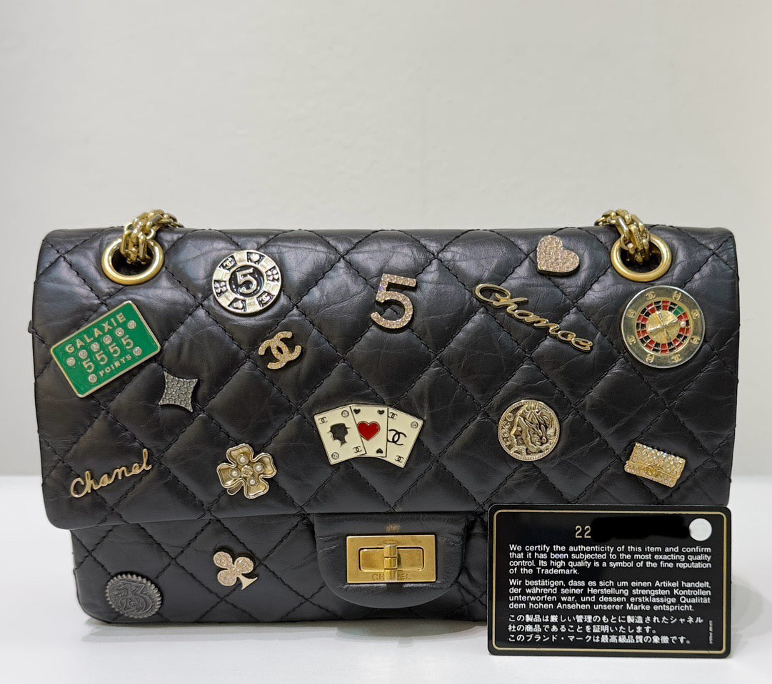 Chanel Small 2.55 Reissue Aged Calfskin Lucky Charms 225 Flap Black GHW