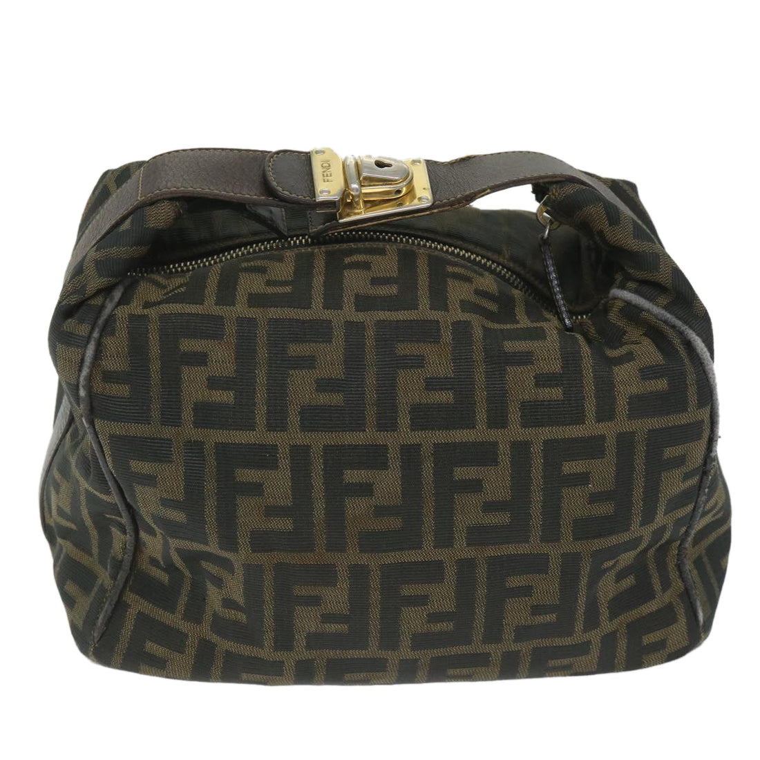 FENDI Zucca Canvas Vanity Cosmetic Pouch Black Brown Auth 56386