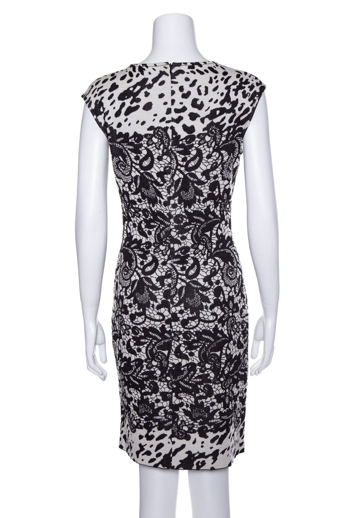 ST.JOHN Black and White Knit Lace Print Dress SZ 2