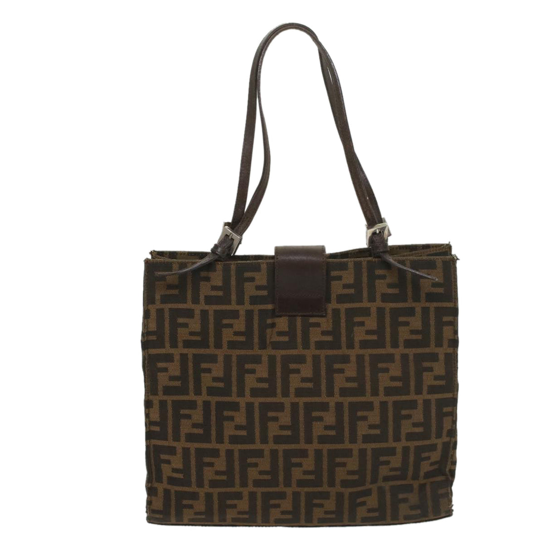 FENDI Zucca Canvas Shoulder Bag Black Brown Auth 56759