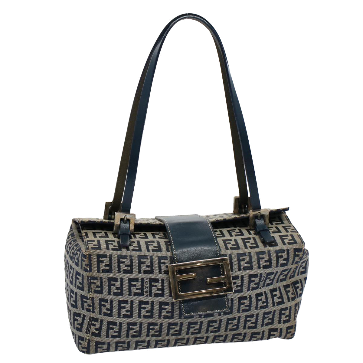 FENDI Zucchino Canvas Hand Bag Navy Auth 56963