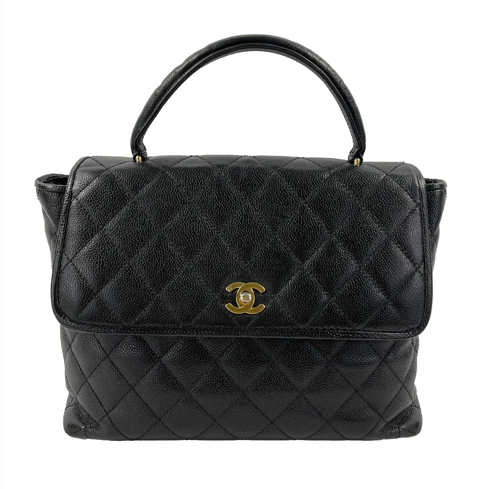 CHANEL Vintage Large Quilted CC Caviar Kelly Flap Bag - Top Handle