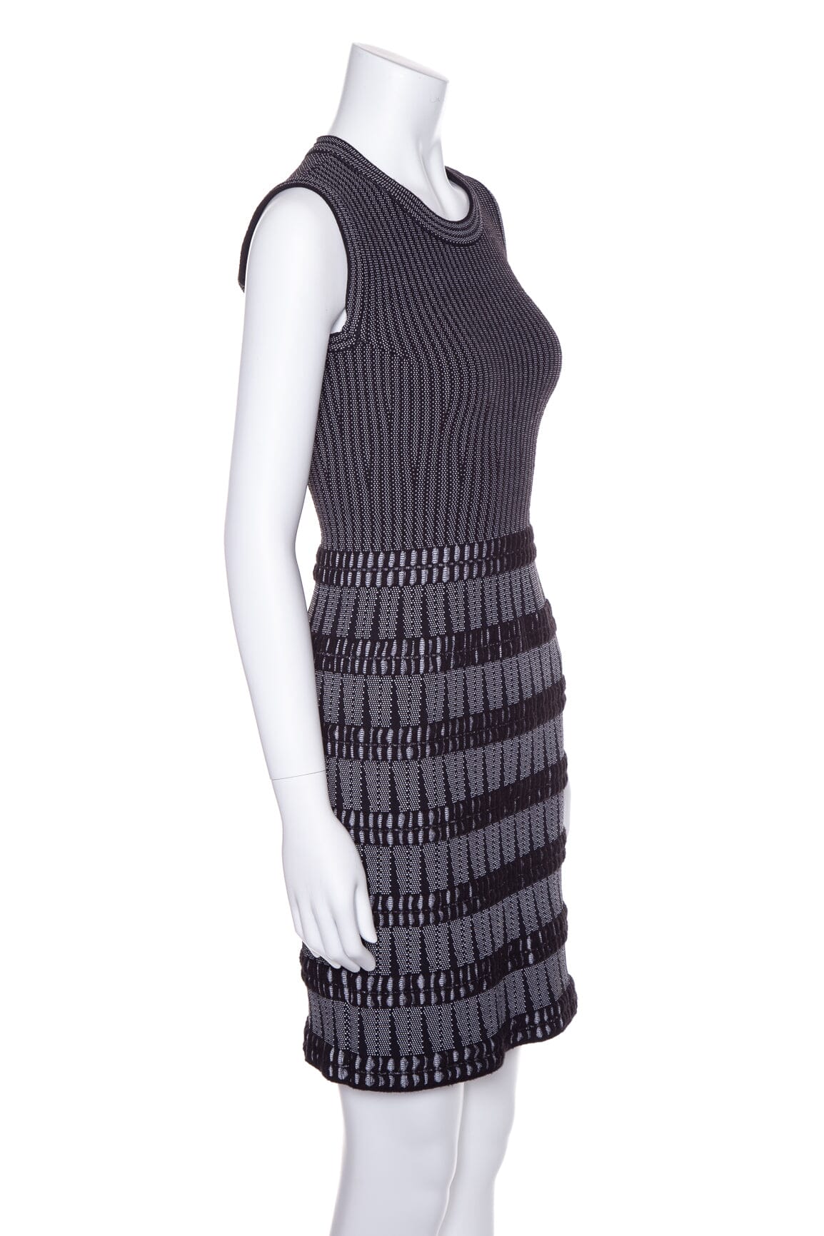 Alaia Black and White Sleeveless Fitted Knit Dress SZ 36