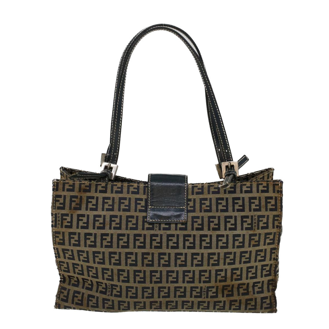 FENDI Zucchino Canvas Mamma Baguette Hand Bag Navy Auth 57794