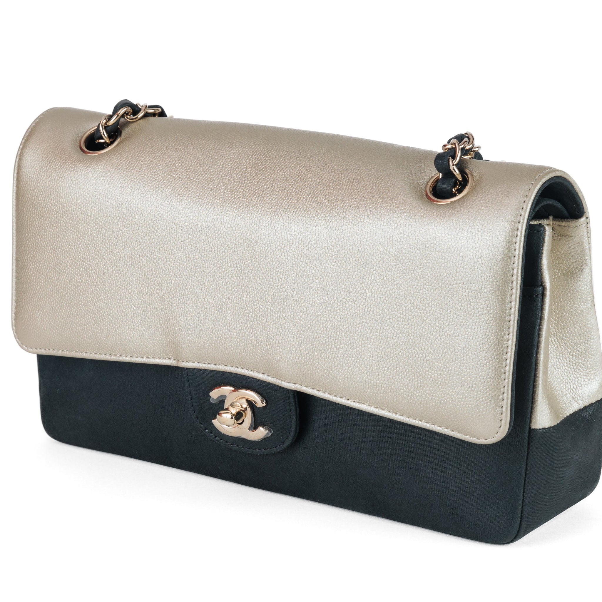 Chanel Black and Gold Bi Color Caviar Medium Classic with Gold Hardware