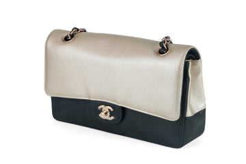 Chanel Black and Gold Bi Color Caviar Medium Classic with Gold Hardware