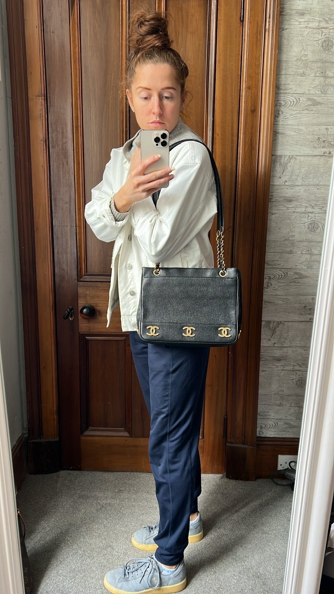 Chanel Vintage Black Caviar Chain Tote with 24k Gold Hardware