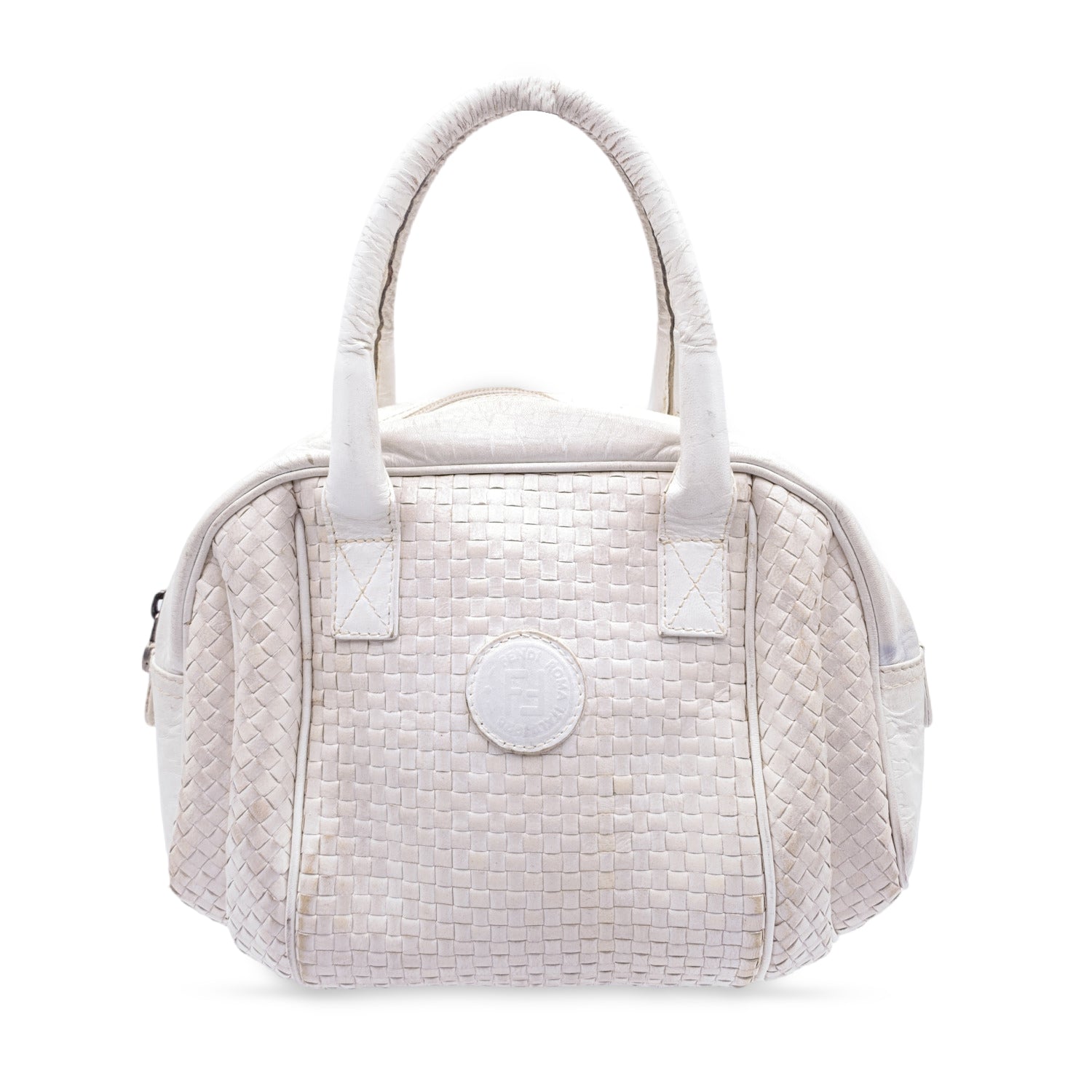 FENDI Vintage White Woven Leather Handbag Bag Satchel
