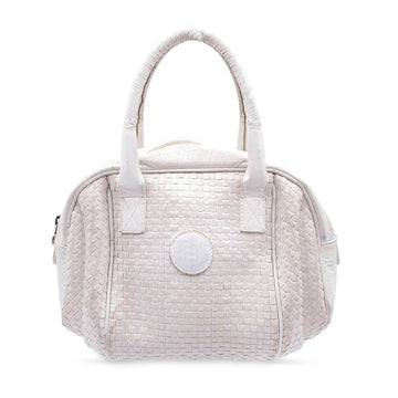 FENDI Vintage White Woven Leather Handbag Bag Satchel