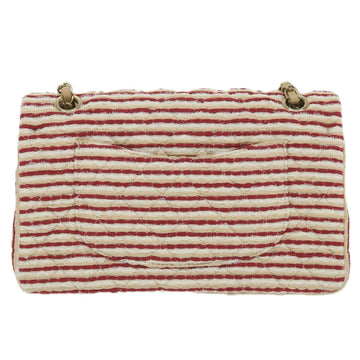 CHANEL Quilted Matelasse Chain Shoulder Bag Canvas Red Beige Cc Auth 58343s