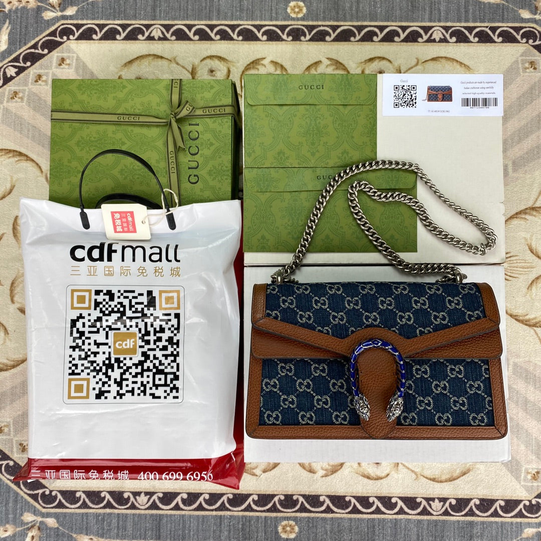 gg Dionysus Small Shoulder Bag Dark Blue And Ivory Eco Washed Organic gg Jacquard Dtlmim For Womtlm 11in/28cm gg 400249 2KQFN 4483