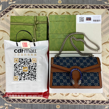 gg Dionysus Small Shoulder Bag Dark Blue And Ivory Eco Washed Organic gg Jacquard Dtlmim For Womtlm 11in/28cm gg 400249 2KQFN 4483