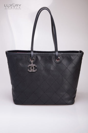 Chanel Black Quilted Caviar Leather Fever Tote