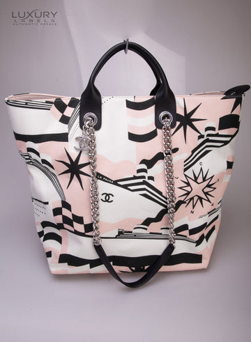 Chanel Black, Pink, & White Canvas La Pausa Shopping Tote (New)
