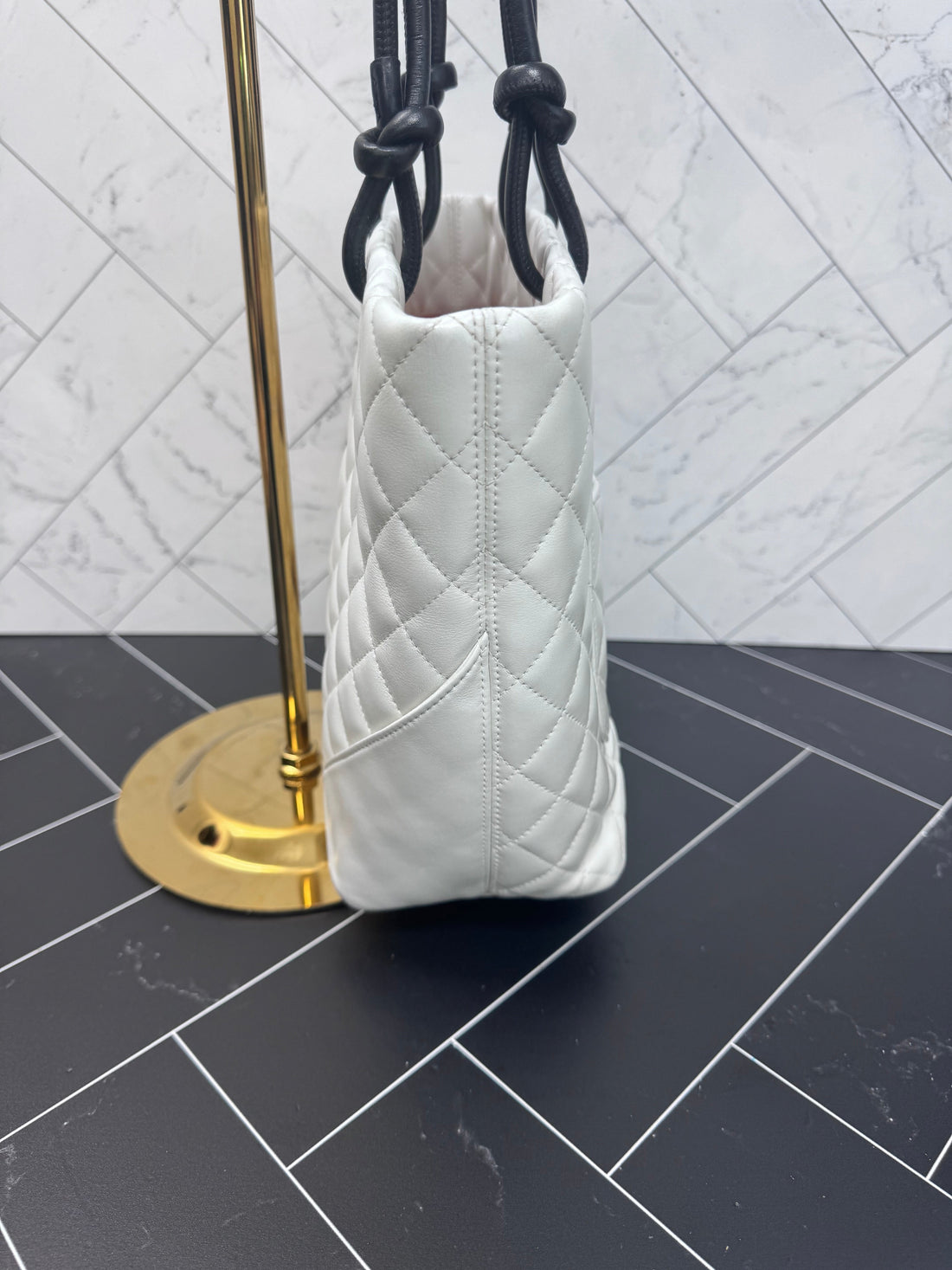 Chanel White Quilted Lambskin Python Medium Cambon Bucket Tote