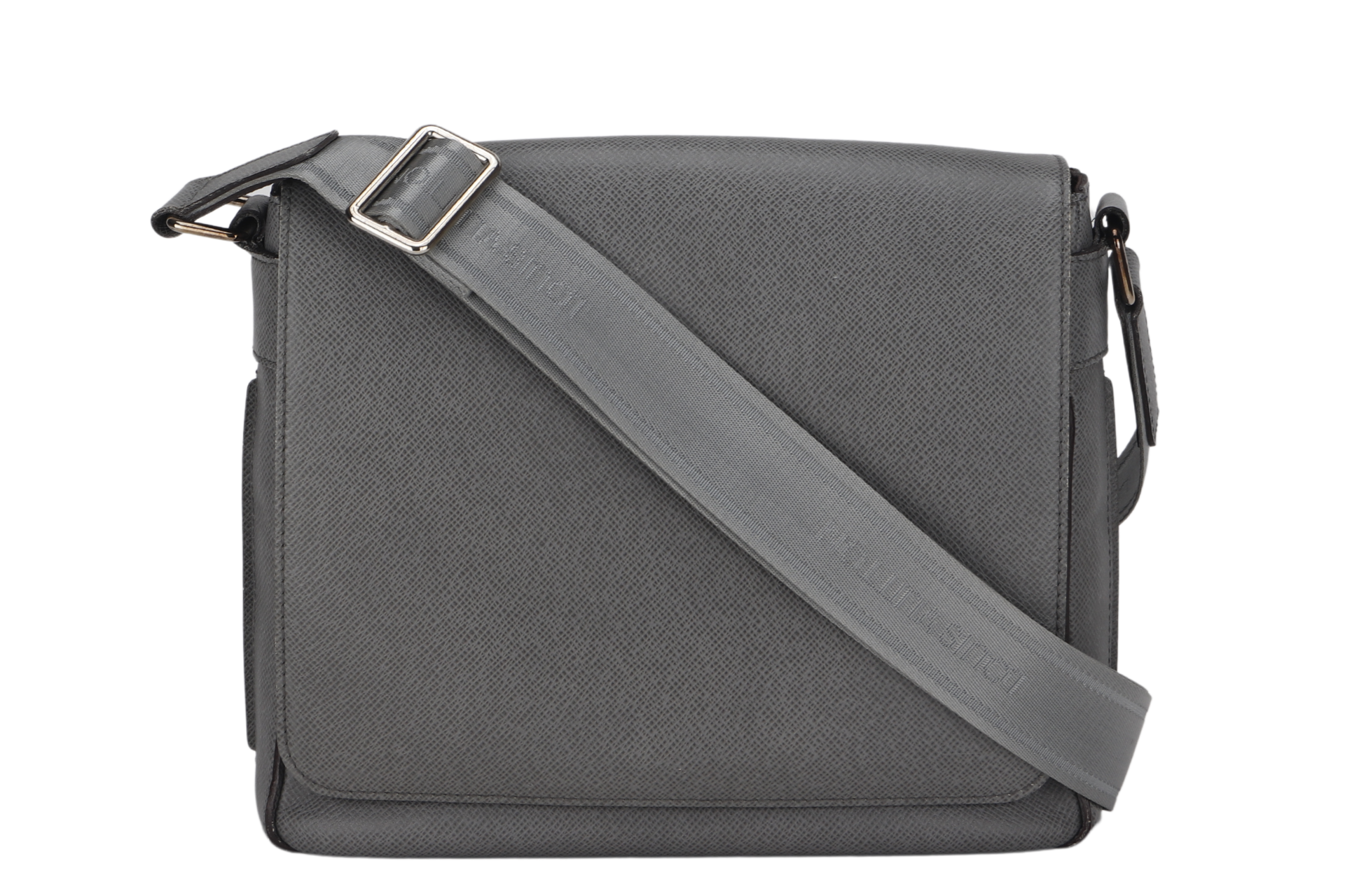 LOUIS VUITTON ROMAN GREY LEATHER MESSENGER BAG SILVER HARDWARE WITH DUST COVER