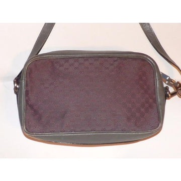 Gucci Vintage Grey With Pinkish Red Logo Leather Canvas Cross Body Bag