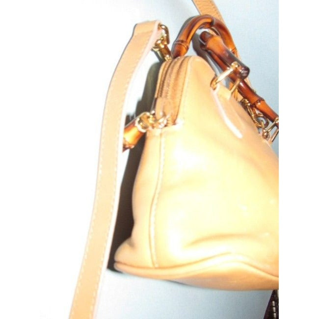 Gucci Vintage Light Sand Beige Colored Leather With Bamboo Accents