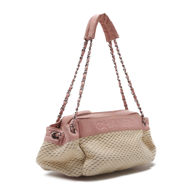 CHANEL ?CHANEL? logo one-chain sder ram s  cotton beige × pink (silver g) shellder bag miniature shellder bag ladies shellder bag hybrid ? Ship? Himalan bookstore online