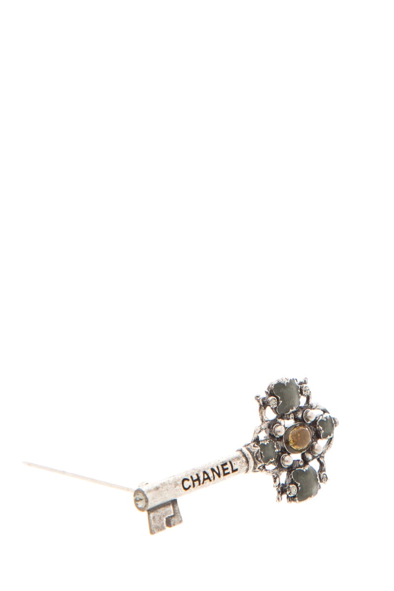 Chanel 2017 Silver Key & Gripoix Brooch