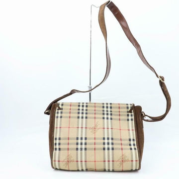 Burberry Early Two Way Style Bodyshoulder Purse Brown Suede And Haymarket Nova Check With Knights Pl