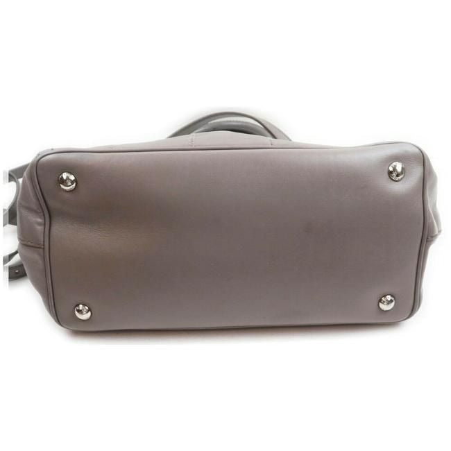 Prada Vitello Daino Top Handle Two Way Grey Leather Chrome Satchel