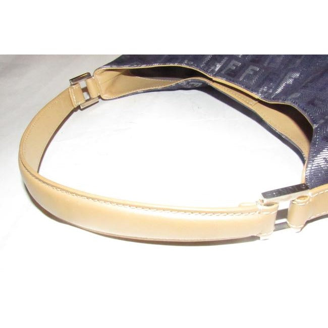 Fendi Style Shoulder Purse Zucchino Or Small F Logo Print Canvas In Shades Of Blues And Grey And Cam