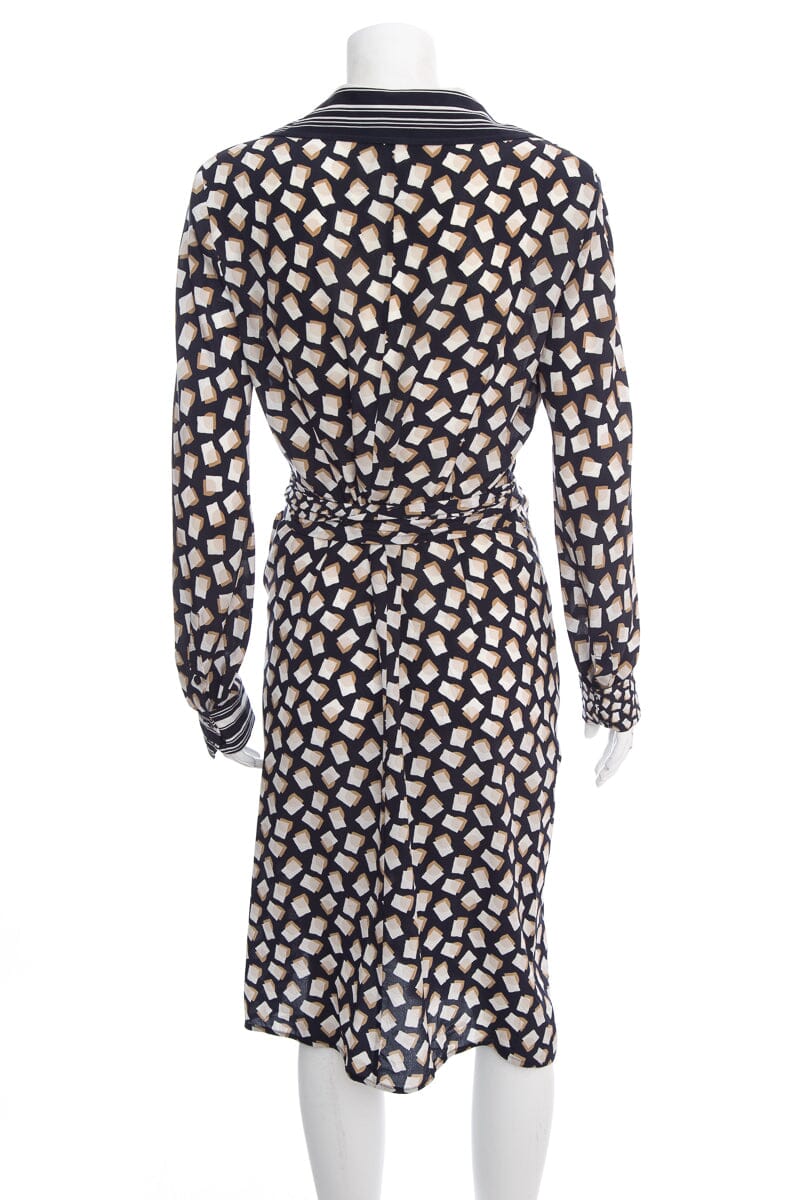 Max Mara Black and Beige Silk Printed Wrap Dress SZ 12
