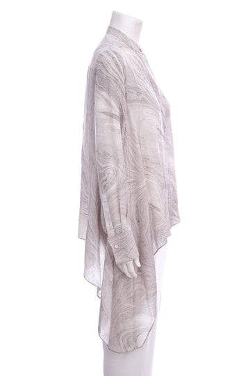 Alexander McQueen Grey Marble Long Sleeve Button Up Blouse SZ 40