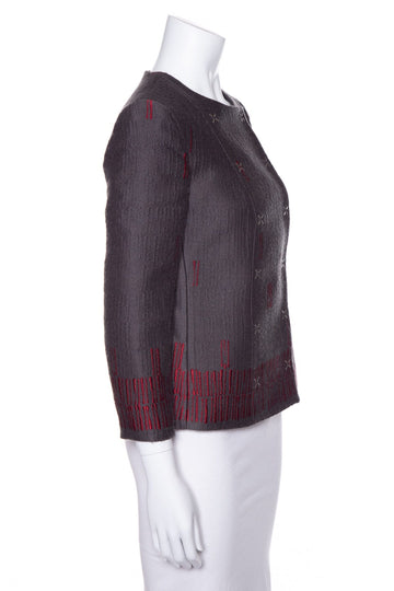Giorgio Armani Grey and Red Embroidered Jacket SZ 36