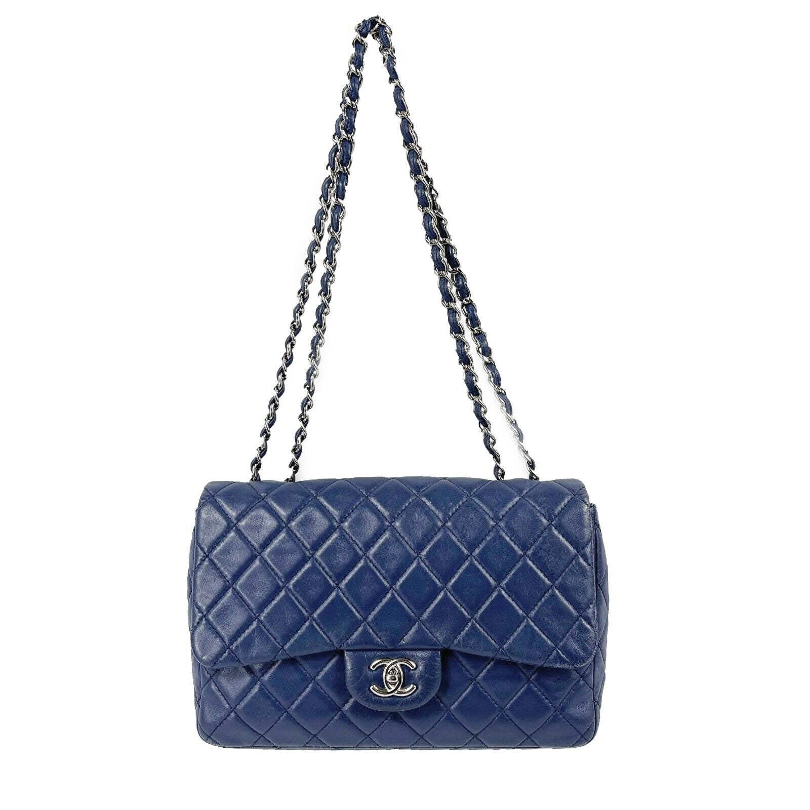 CHANEL Classic 08 Single Flap Bag - Blue Quilted Lambskin Maxi Shoulder Bag