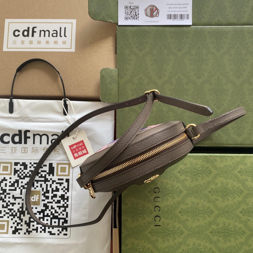 gg Round Shoulder Bag With Double G Beige And Ebony Supreme Canvas With Stripes And Flames Print Brown For Women 7,5in/19cm ?574978 UQHNE 9885