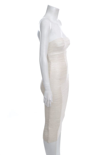 Herve Leger Cream Strapless Bandage Dress SZ XS