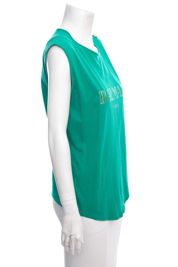 Balmain Green & Gold Button Detail Tank SZ 40