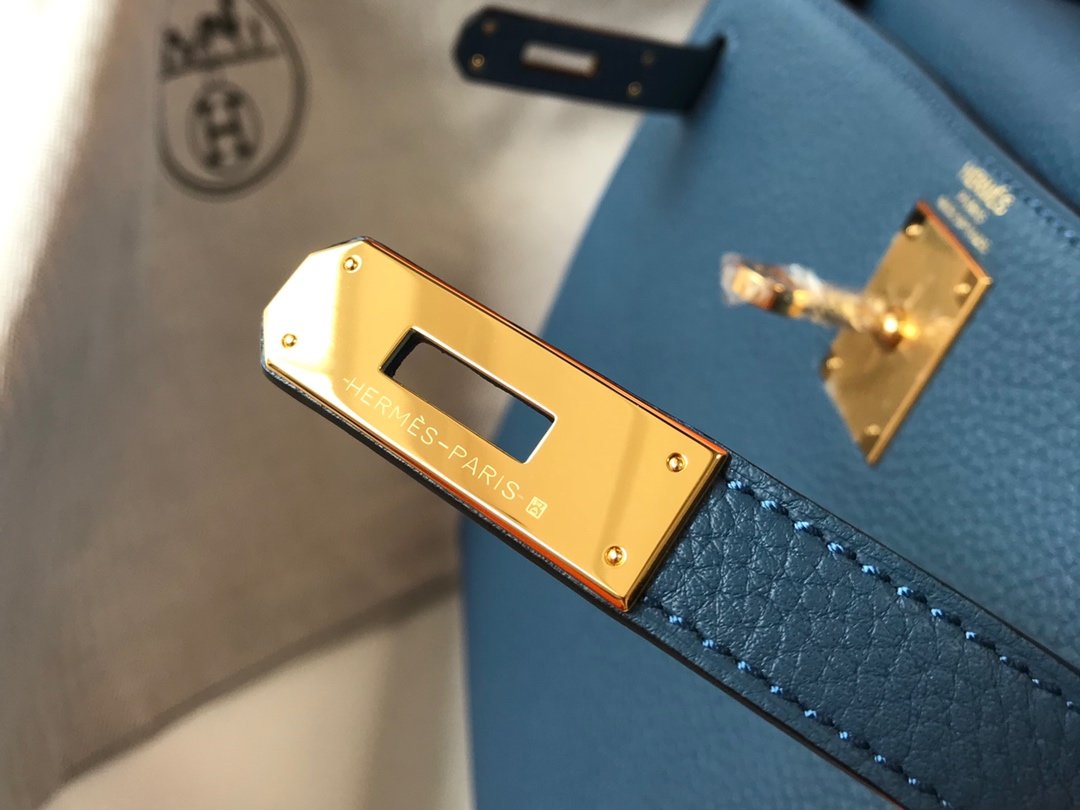 HM Kelly 28 Deep Blue Vert Bosphore Bag For Womtlm, Handbags, Shoulder Bags 11in/28cm