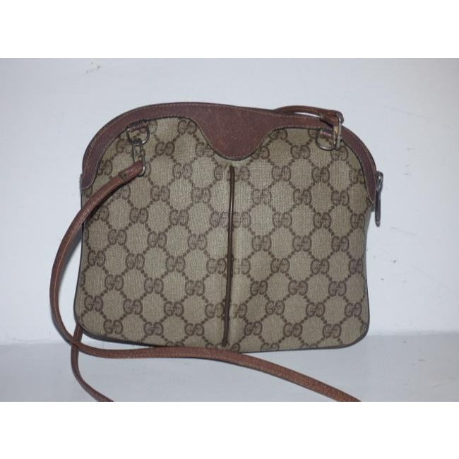 Gucci Vintage Guccissima Print Coated And Leather Two Way Brown Patent Gg Canvas Cross Body Bag