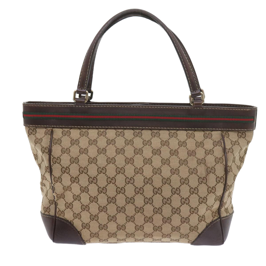 GUCCI GG Canvas Web Sherry Line Tote Bag Red Beige Green 257061 Auth 60154